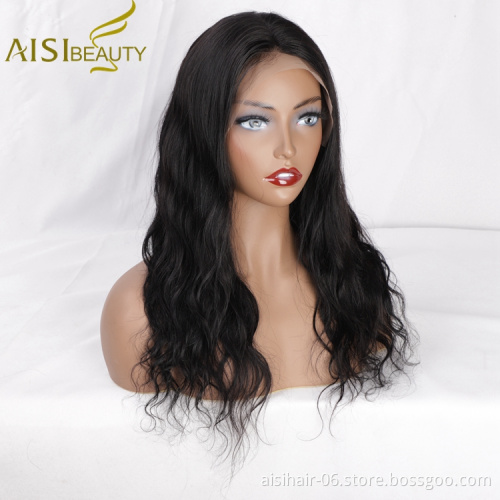 Aisi Beauty New Design Wholesale Long Wavy Natural Black Wig Body Wave Swiss Lace Wig Synthetic Lace Frontal Wig For Black Women